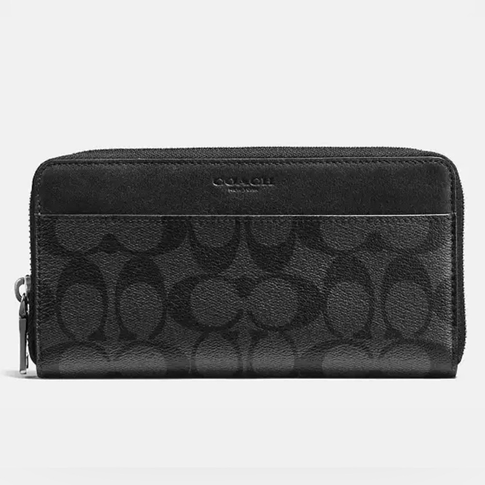 COACH Accordion Wallet in Black with Signature Canvas Print